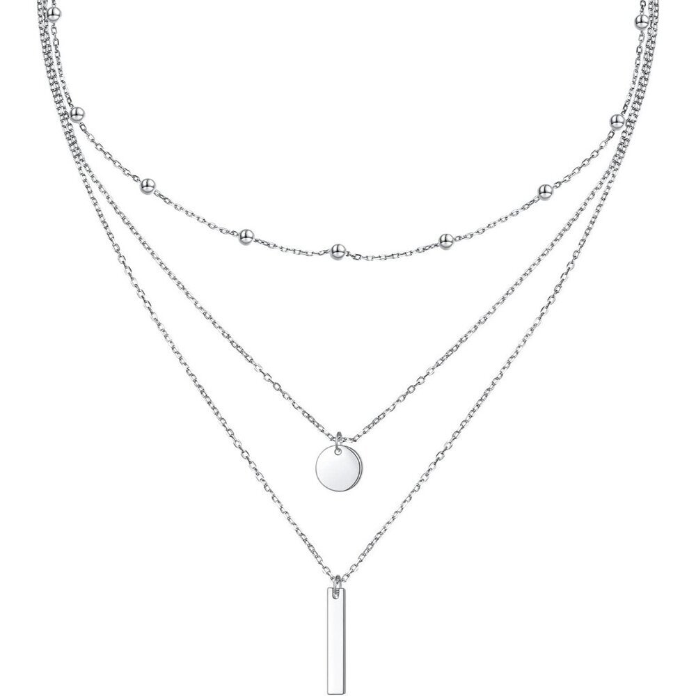 Adjustable S925 Silver Multilayer Layered Necklace with Cubic Zirconia Accents